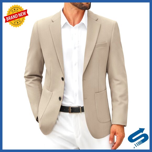 Slim Fit Knit Blazer Sport Coat Lightweight Two Button Casual Jacket